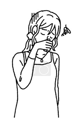 Illustration for Simple touch Illustration of a pregnant woman fighting nausea due to morning sickness - Royalty Free Image