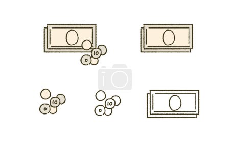 einfache Berührung von Bargeld Illustrationen von Banknoten und Münzen
