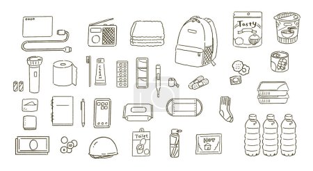 Illustration set of disaster prevention goods for earthquakes and disasters