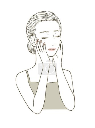 Beauty Illustration of a woman's upper body with eyes closed and hands on face