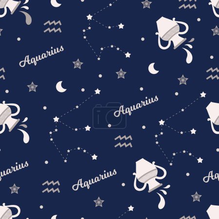 Aquarius Celestial Waters Horoscope Vector Pattern can be use for background and apparel design