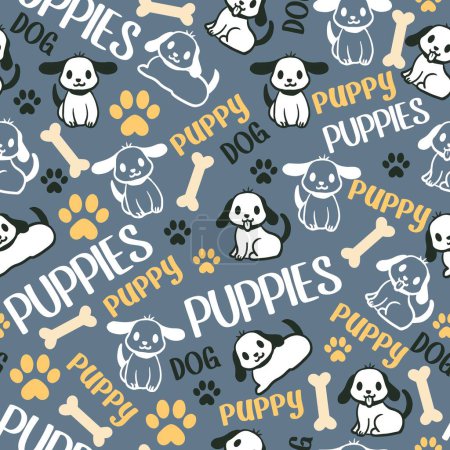 Illustration for Joyful Puppies Parade Vector Seamless Pattern can be use for background and apparel design - Royalty Free Image