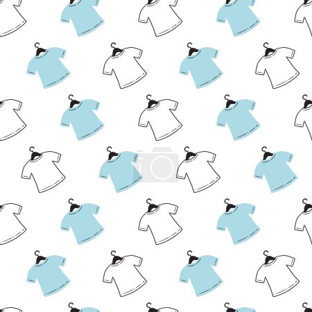 Ilustración de El patrón inconsútil del vector de la camisa del armario del algodón azul y blanco se puede utilizar para el fondo y el diseño de la ropa - Imagen libre de derechos