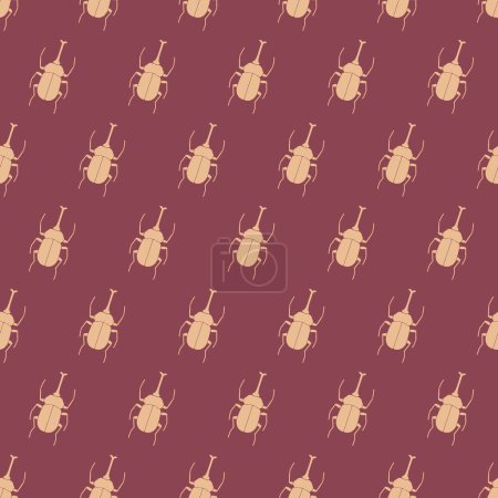 Téléchargez les illustrations : Abstrait Flat Retro Art Rhino Beetles Insect Seamless Pattern peut être utilisé pour la conception de fond et de vêtements - en licence libre de droit