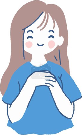 Ilustración de Chica sonriente con las manos en el corazón enfatizando su comportamiento feliz y estilo casual. - Imagen libre de derechos