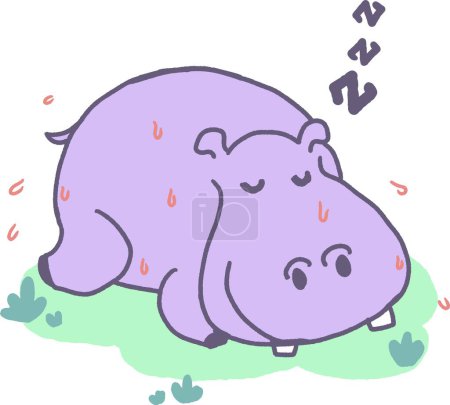 Illustration for A Sweaty Hippo Sleeps Lazy Day in the Sun Vector.This illustration is perfect for children's books, educational materials, or any project aiming to add a touch of humor and whimsy. - Royalty Free Image
