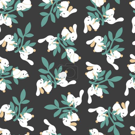 Illustration for Cuddly Nature Companions Rabbit Harmony Pattern can be use for background and apparel design - Royalty Free Image