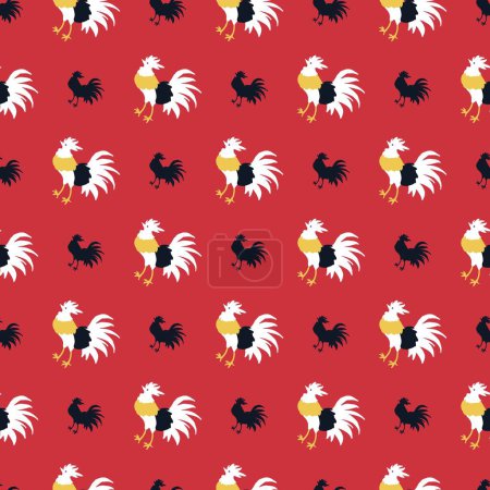 Illustration for Ablaze Lucky Rooster Silhouette in Red Pattern can be use in background and apparel design - Royalty Free Image