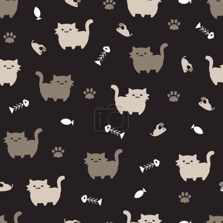Illustration for Cheerful Cat Capers Tale Vector Seamless Pattern can be use for background and apparel design - Royalty Free Image