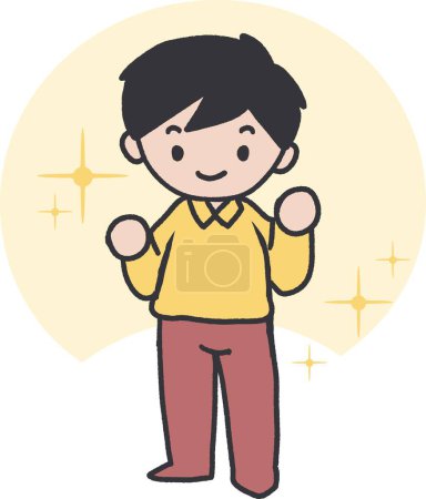 Radiant Positivity Beaming Boy with Shining Fist Gesture. The illustration is crafted to convey a sense of triumph and delight.