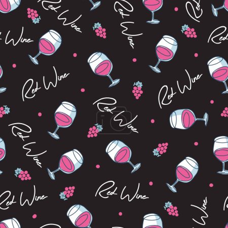 Illustration for Red Wine and Whimsy Vineyard Elegance Pattern can be use for background and apparel design - Royalty Free Image