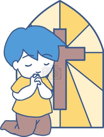 Ilustración de Momentos fieles Church Boy Arrodillarse en oración se puede utilizar para el diseño de fondo y ropa - Imagen libre de derechos