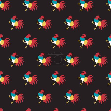 Illustration for Avian Elegance Seamless Rooster Bird in the Dark can be use for background and apparel design - Royalty Free Image