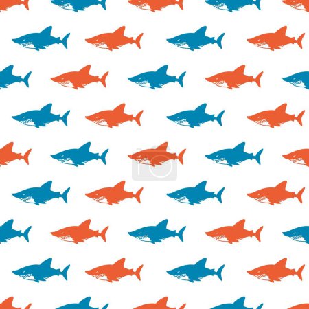 Illustration for Summer Predatory Waves Blue and Orange Sharks can be use for background and apparel design - Royalty Free Image