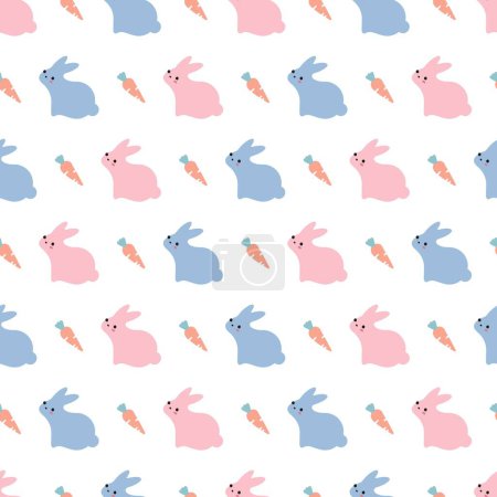 Illustration for Whimsical Pink and Blue Rabbit Waltz with Carrots can be use for background and apparel design - Royalty Free Image