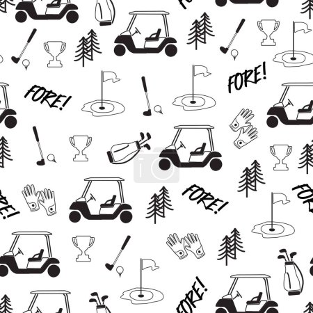 Golfer Tee Time Treasures Golf Essentials Pattern can be use for background and apparel design