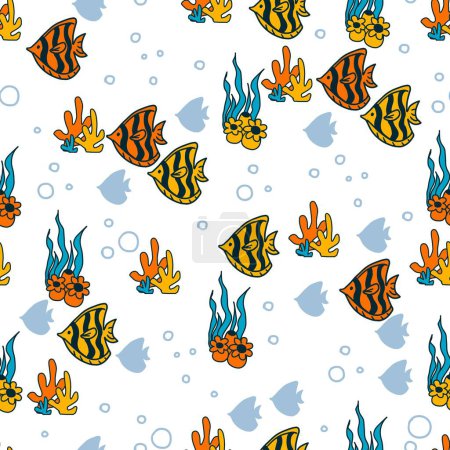 Tropical Fish and Coral Reef Seamless Pattern can be use for background and apparel design