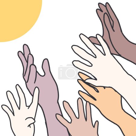 Klettern, um eine Vielzahl von Händen zu erhellen, die nach oben reichen. Perfekt für Kampagnen, soziale Initiativen oder jedes Projekt, das eine Botschaft der kommunalen Unterstützung und des Optimismus vermitteln will.