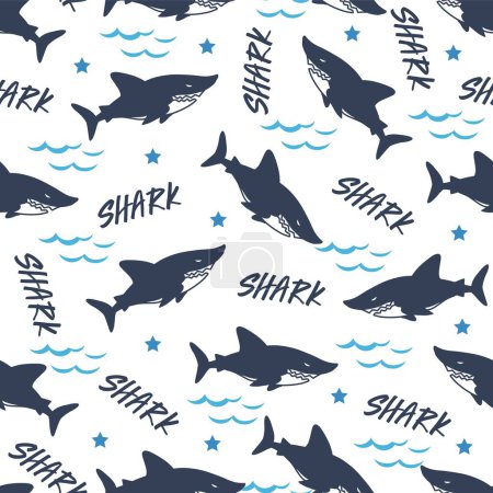 Aquatic Apex Predators Seamless Shark Pattern kann für Hintergrund- und Bekleidungsdesign verwendet werden
