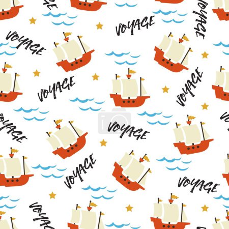 Oceanic Expedition Nautical Ship Vector Pattern can be use for background and apparel design