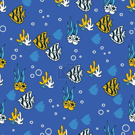 Marine Ecosystem Vector Pattern Fish and Sea Life können für Hintergrund- und Bekleidungsdesign verwendet werden