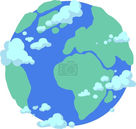 Blue Planet Earth and Clouds Vector Illustration.Esta pieza es ideal para materiales educativos, campañas ambientales o cualquier proyecto que tenga como objetivo reflejar la unidad global y la majestuosidad de la naturaleza..