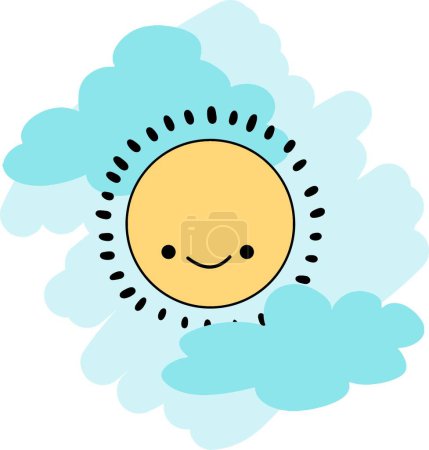 Sonnenschein lächelt fröhliche Sonne, die durch Wolken lugt. Perfekt für Kinder Bildungsmaterialien, freudige Branding oder jedes Projekt, das versucht, den Tag zu verschönern.