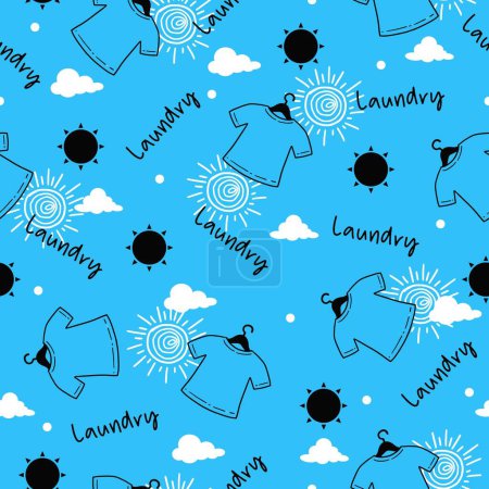 Blue Skies Laundry Day Time Vector Seamless Pattern can be use for background and apparel design