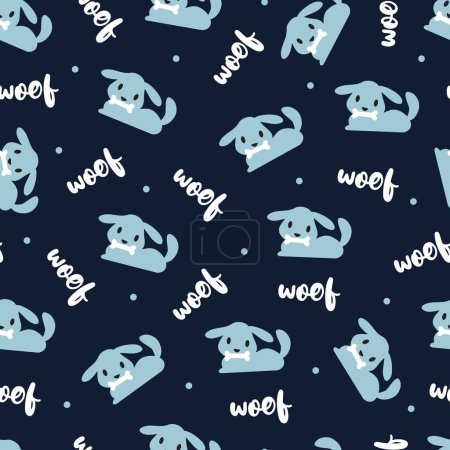 Blue woof puppies eating snack vector seamless pattern can be use for background and apparel design