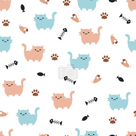 Nette Wild Cat Walkabout Fun Vector Pattern können für Hintergrund-und Bekleidungsdesign verwendet werden
