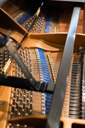 Photo for Grand piano close up of strings and hammers inside parts - Royalty Free Image