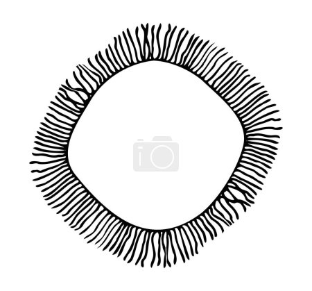Téléchargez les illustrations : Cadre rond dans le style boho avec la silhouette frangée de couleur noire doodle - en licence libre de droit