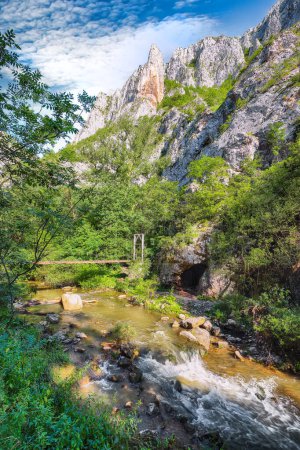 Amazing view of Turda Gorge (Cheile Turzii) natural reserve with marked trails for hikes on Hasdate river.  Location: near Turda close to Cluj-Napoca, in Transylvania, Romania, Europe