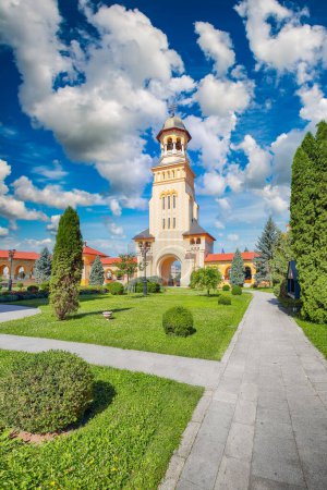 Amazing cityscape with Bell Tower of Orthodox Coronation Cathedral inside fortified Alba Carolina Fortress.  Location: Alba Iulia, Alba County, Romania, Europe