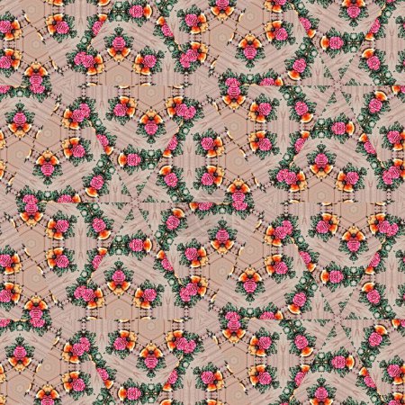 Hyper real fashion for floor tiles and carpet. Traditional mystic background design. Arabesque ethnic texture. Geometric stripe ornament cover photo. Repeated pattern design for digital textile print