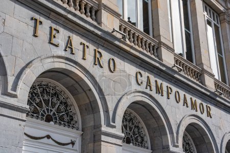 Photo for Oviedo, Spain, March 20, 2023: Main facade of the famous Campoamor theatre where the Princess of Asturias Awards are presented - Royalty Free Image
