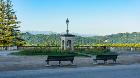 Photo for Old neoclassical park in front of the mountain range of the Pyrenees France - Royalty Free Image