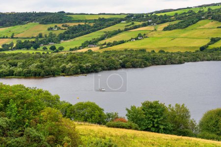 Photo for Green landscape of Loch Ness with the mountains surrounding the loch full of trees and meadows, Scotland. - Royalty Free Image