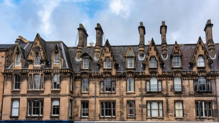 Photo for Stone houses with the typical architecture of the monumental city of Edinburgh, Scotland - Royalty Free Image