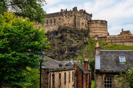 Photo for Very old houses located at the foot of Edinburgh Castle the capital of Scotland, UK - Royalty Free Image