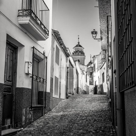 Photo for Picturesque white village at dusk in Andalusia, Velez Rubio, black and white photo - Royalty Free Image