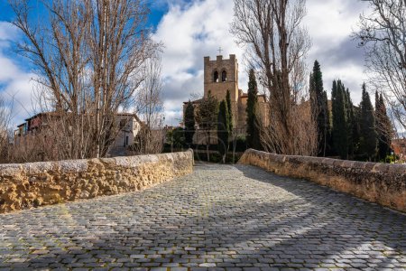 Stone causeway of a Roman bridge leading to the historic centre of Aranda de Duero, Burgos