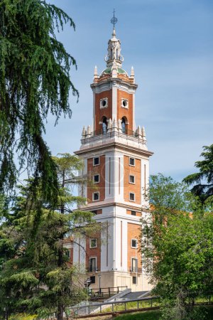 Neoclassical tower of the American Museum Complex in Madrid, Spain