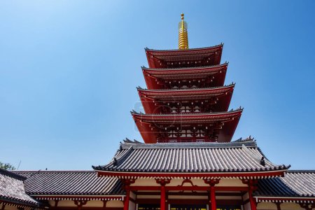 Pagoda with many floors, traditional temple in Asakusa, Tokyo, Japan