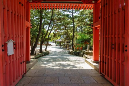 Osaka, Japan, April 16, 2024: Access to the gardens of the sacred Buddhist temples in the city of Osaka, Japan
