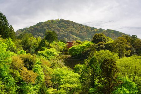 Beautiful spring scenery and the mountains where Kiyomizu Temple is located, Kyoto