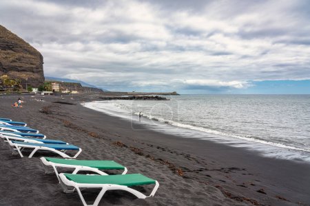 Beach with volcanic black area on the island of La Palma, Puerto de Tazacorte, Canary Islands