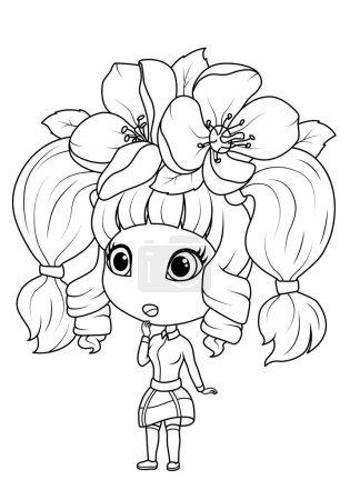 Ilustración de Girl with flowers in her hair. Princess jasmine Coloring book for children. Vector illustration - Imagen libre de derechos