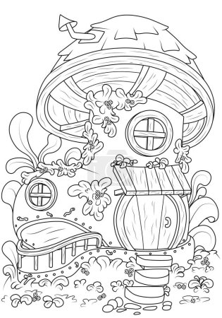 Téléchargez les illustrations : Coloring book for children. Fairy house in a boot. The task for children can be used in a book, magazine. - en licence libre de droit