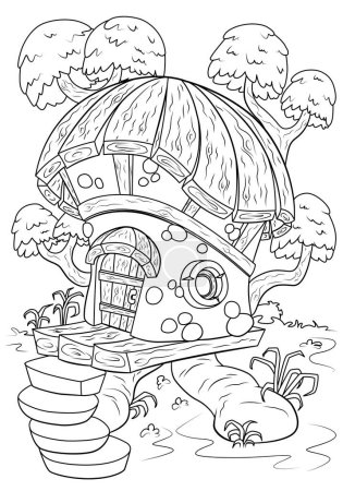 Téléchargez les illustrations : Coloring book for children. Fairy tree house. The task for children can be used in a book or magazine. - en licence libre de droit